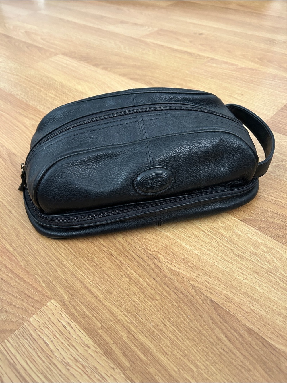 Vintage Fossil Black Leather Toiletry Bag Genuine Leather